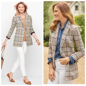 NWOT Talbots Plaid Houndstooth Navy/Creme/Gold/Brown Blazer